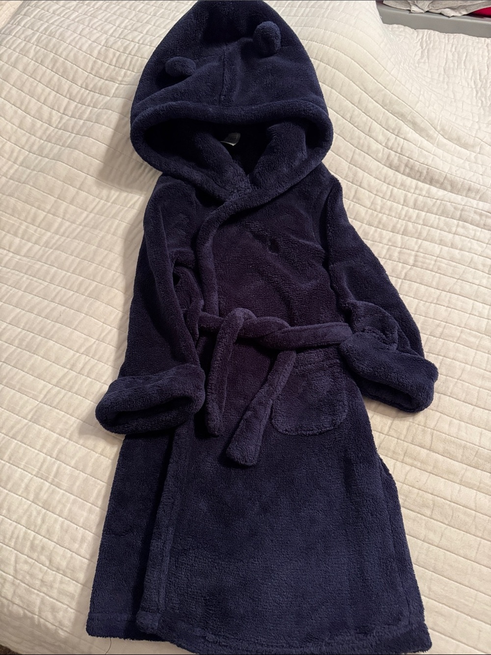 Kids Plush Hooded Bathrobe - Navy Blue